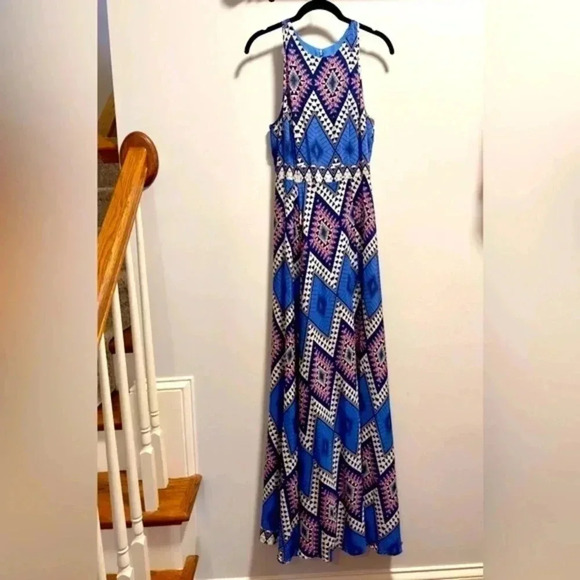 Yumi Kim Dream Maxi Silk Long Dress Gown High Neck Abstract Print Flowy Skirt M​ - Picture 2 of 15